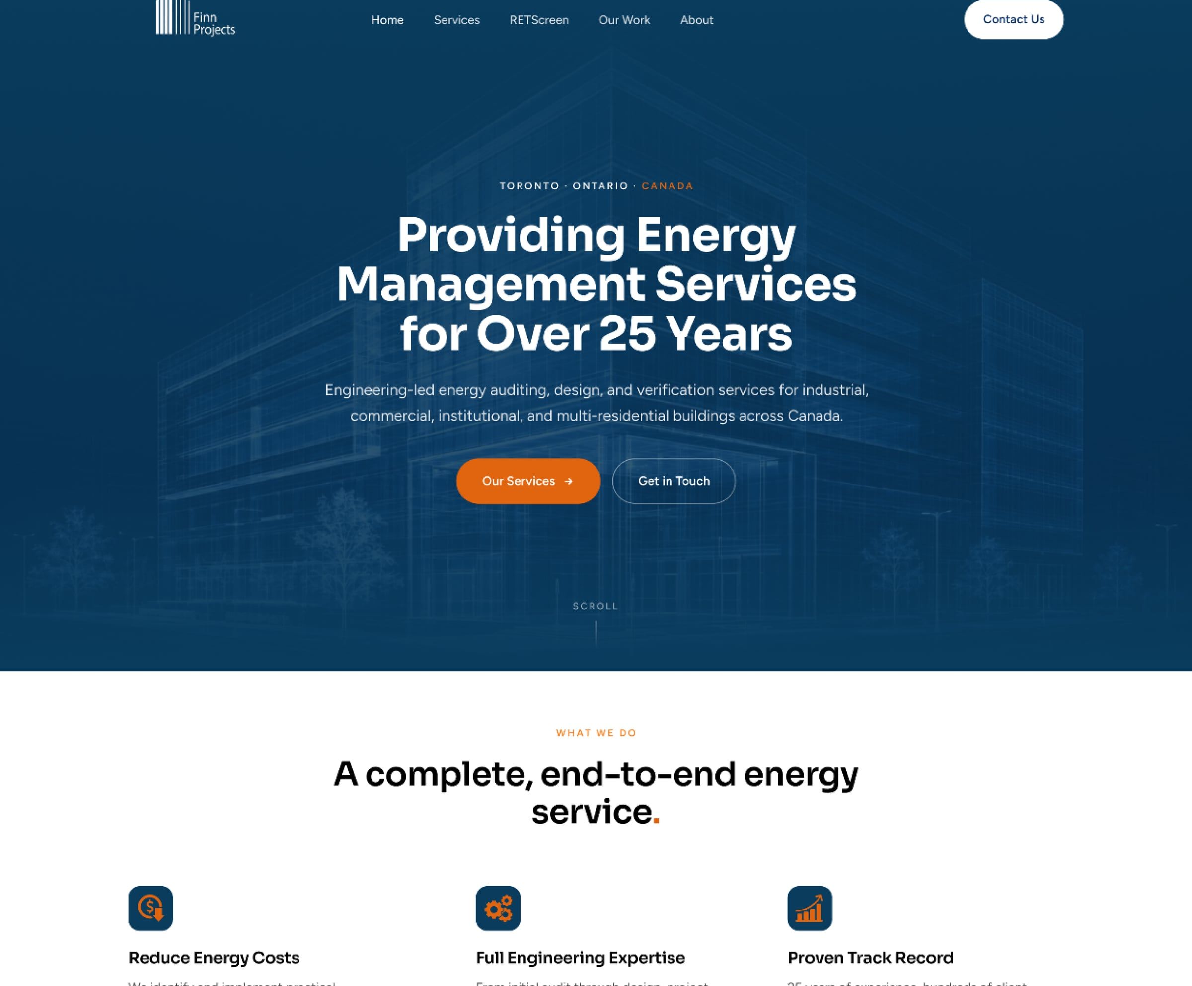 Finn Projects homepage, a web design project by Clear Pixel