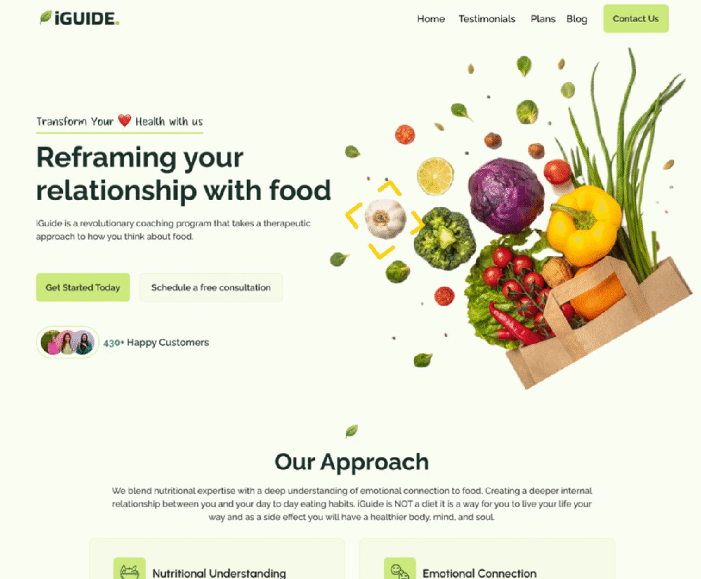 iGuide homepage, a landing page project by Clear Pixel