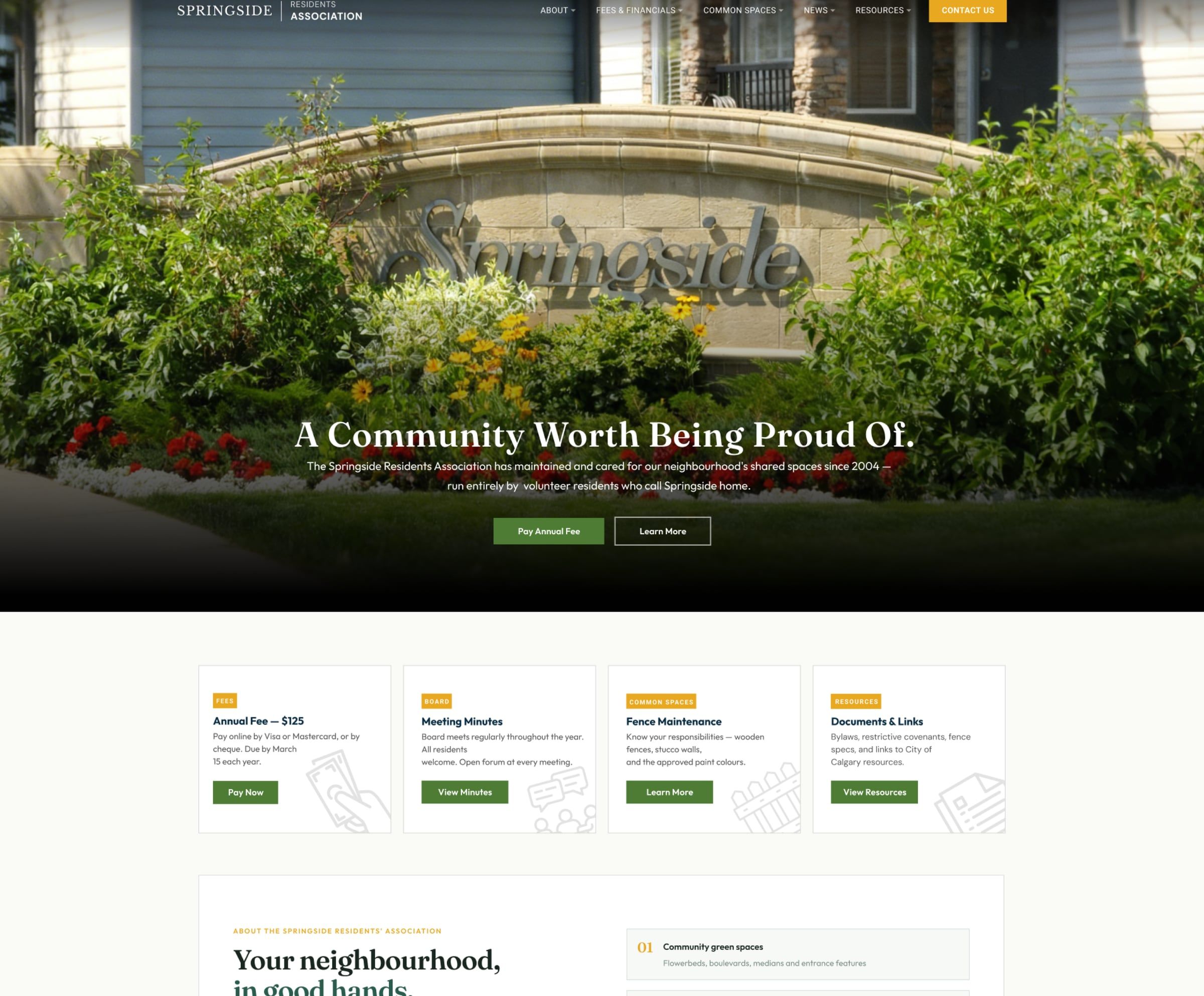 Springside homepage, a web design project by Clear Pixel