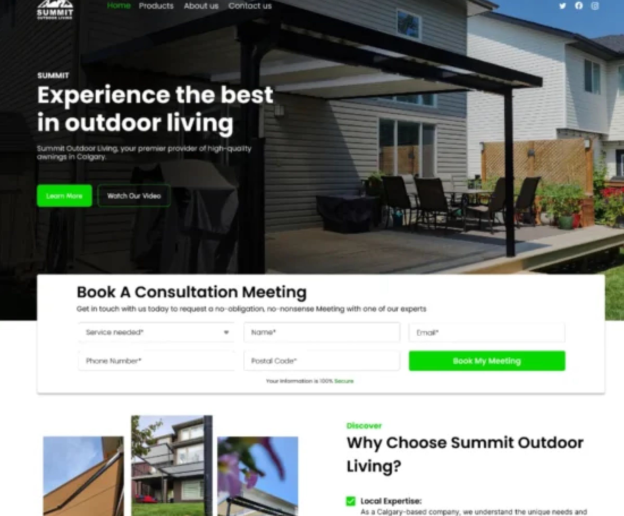 Summit Outdoor Living homepage, a redesign project by Clear Pixel