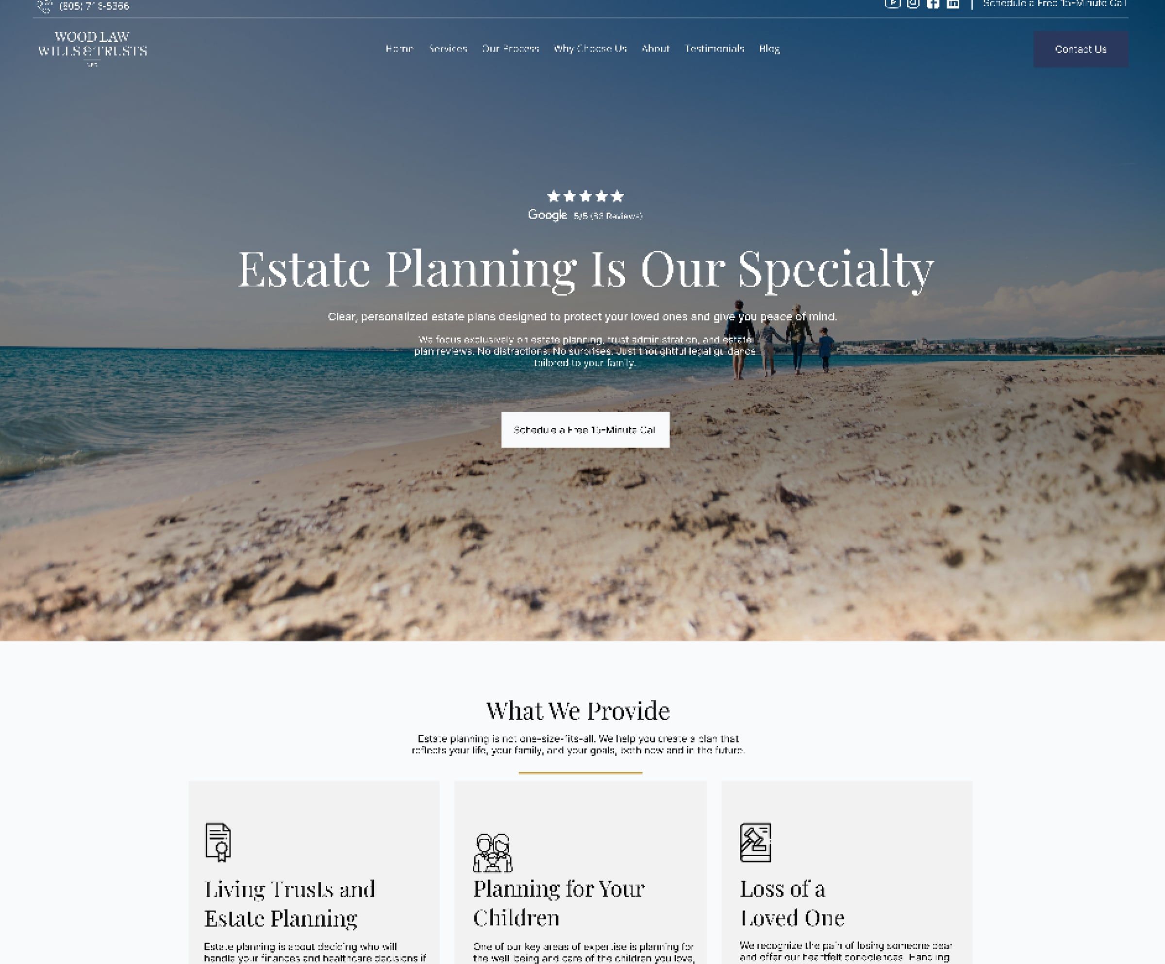 Wood Law homepage, a web design project by Clear Pixel
